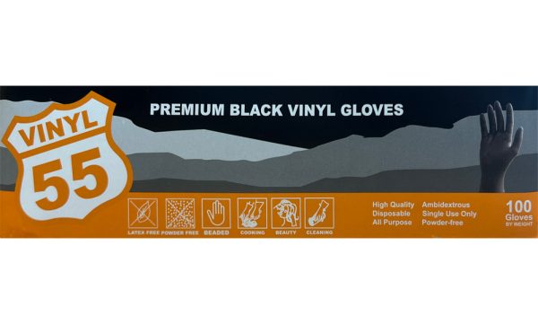General Purpose Black Vinyl Gloves - Powder Free - (10 boxes/case, 100 gloves/box)